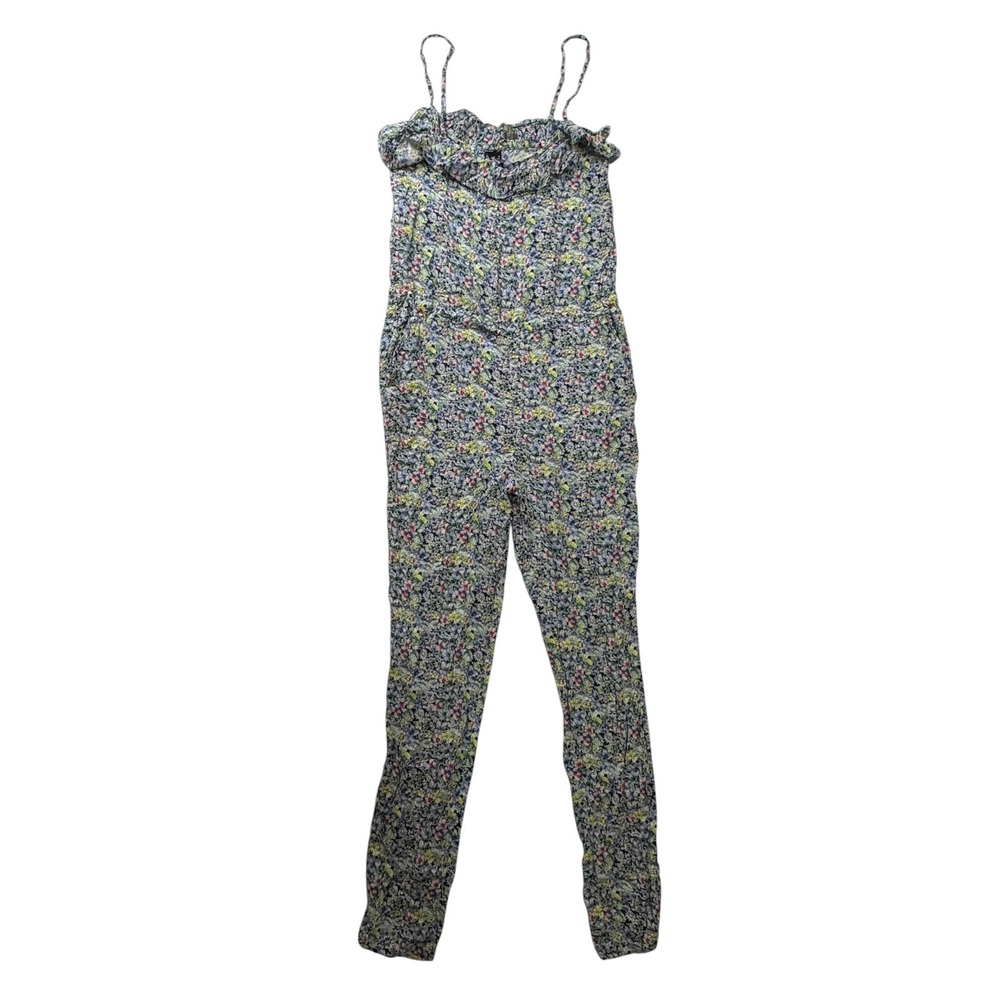 Mango Casual Womens Floral Ruffle Spaghetti Strap Jumpsuit Multi Color XS